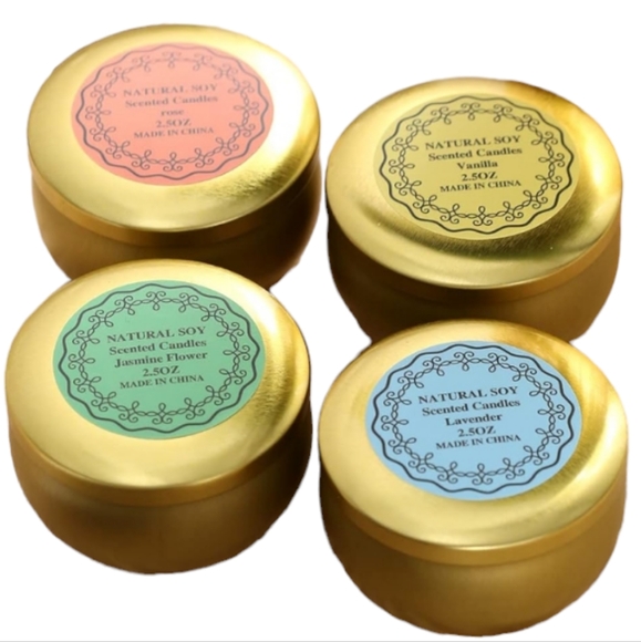 New! 2.5 oz. Natural Soy Essential Oil Scented Gold Tin Candle(Individual) - Picture 2 of 4